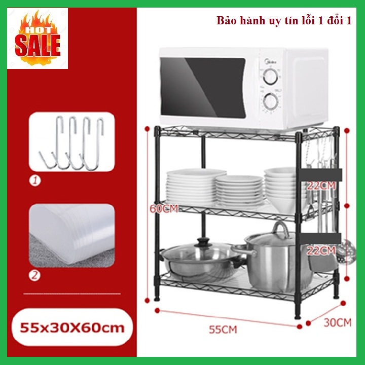 Kệ để lò vi sóng 3 tầng, khung thép không gỉ, kích thước 55 x 30 x 60cm, kệ để đồ nhà bếp, kệ đa năng, kệ để đồ nhà tắm