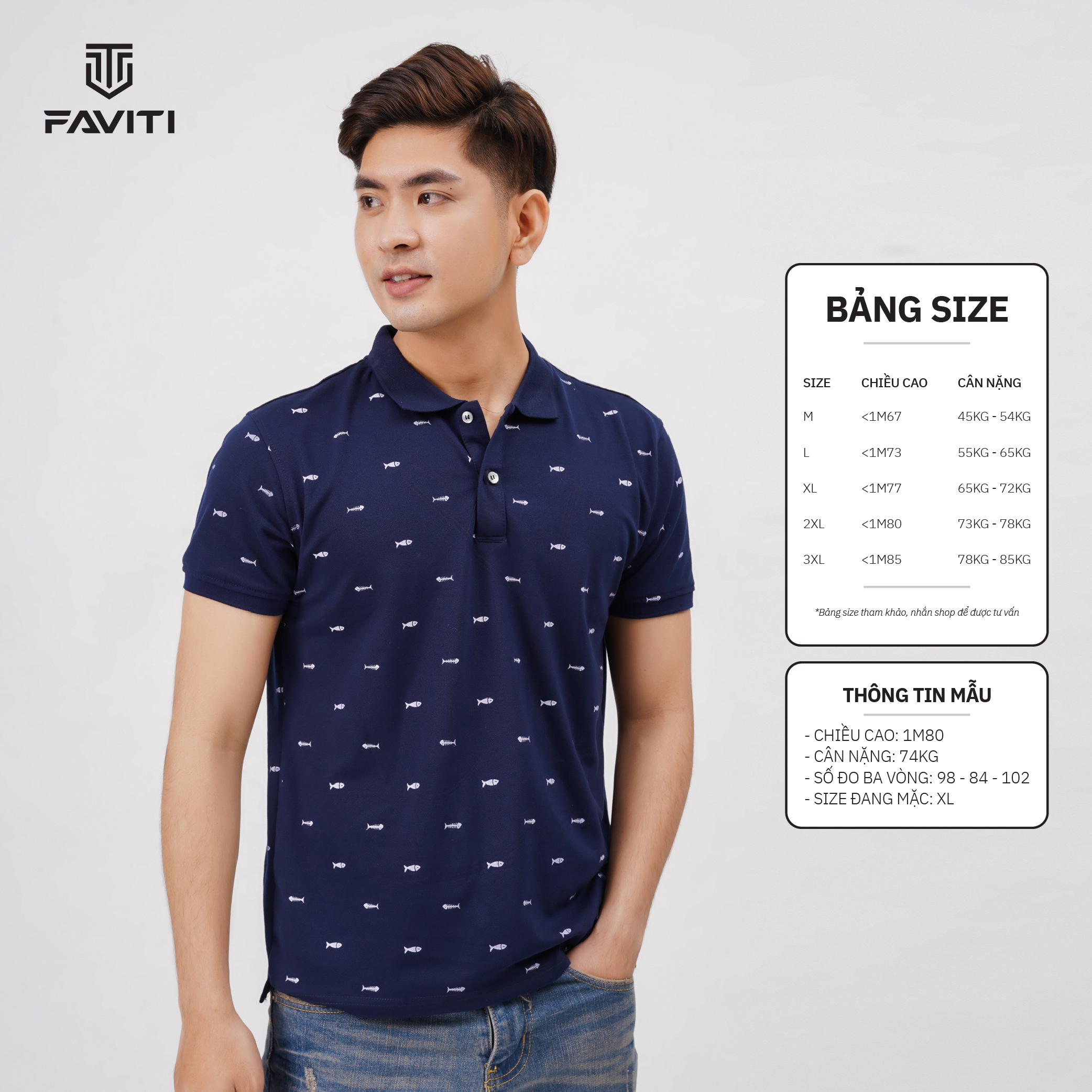 Áo Phông Polo nam cổ trụ in hoạ tiết cá sành điệu thời trang thiết kế cao cấp FAVITI AT08