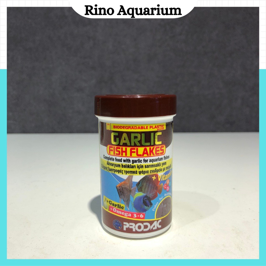 Thức ăn prodac - garlic fish flakes | thức ăn khô có tinh chất tỏi cho cá cảnh thủy sinh