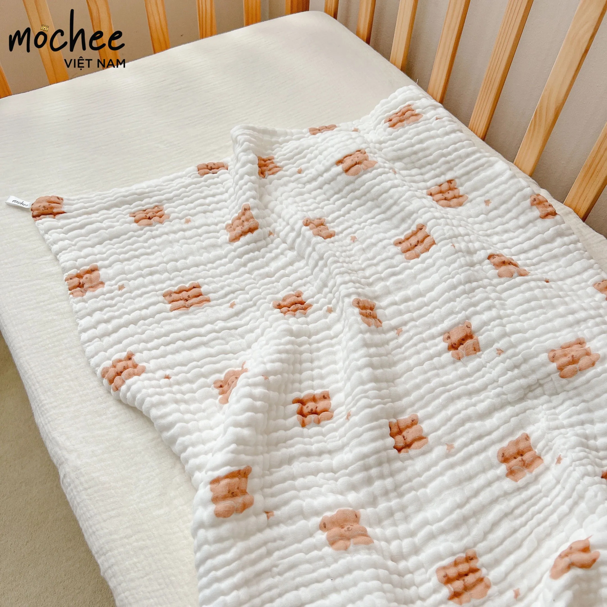 Khăn tắm vải xô nhăn Mochee cho bé 105x105cm