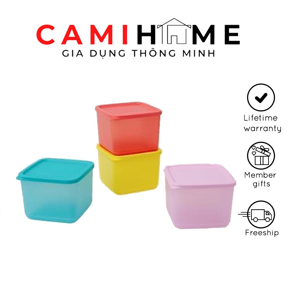 Bộ hộp trữ mát, bảo quản thực phẩm medium square round tupperware 1l, hộp trữ khô
