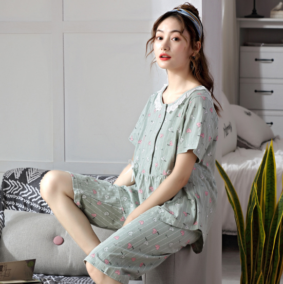 Bộ đồ bầu và sau sinh cotton thun ngắn tay mùa hè có thiết kế cho con bú AZ1404(Tặng vòng dâu cho bé))