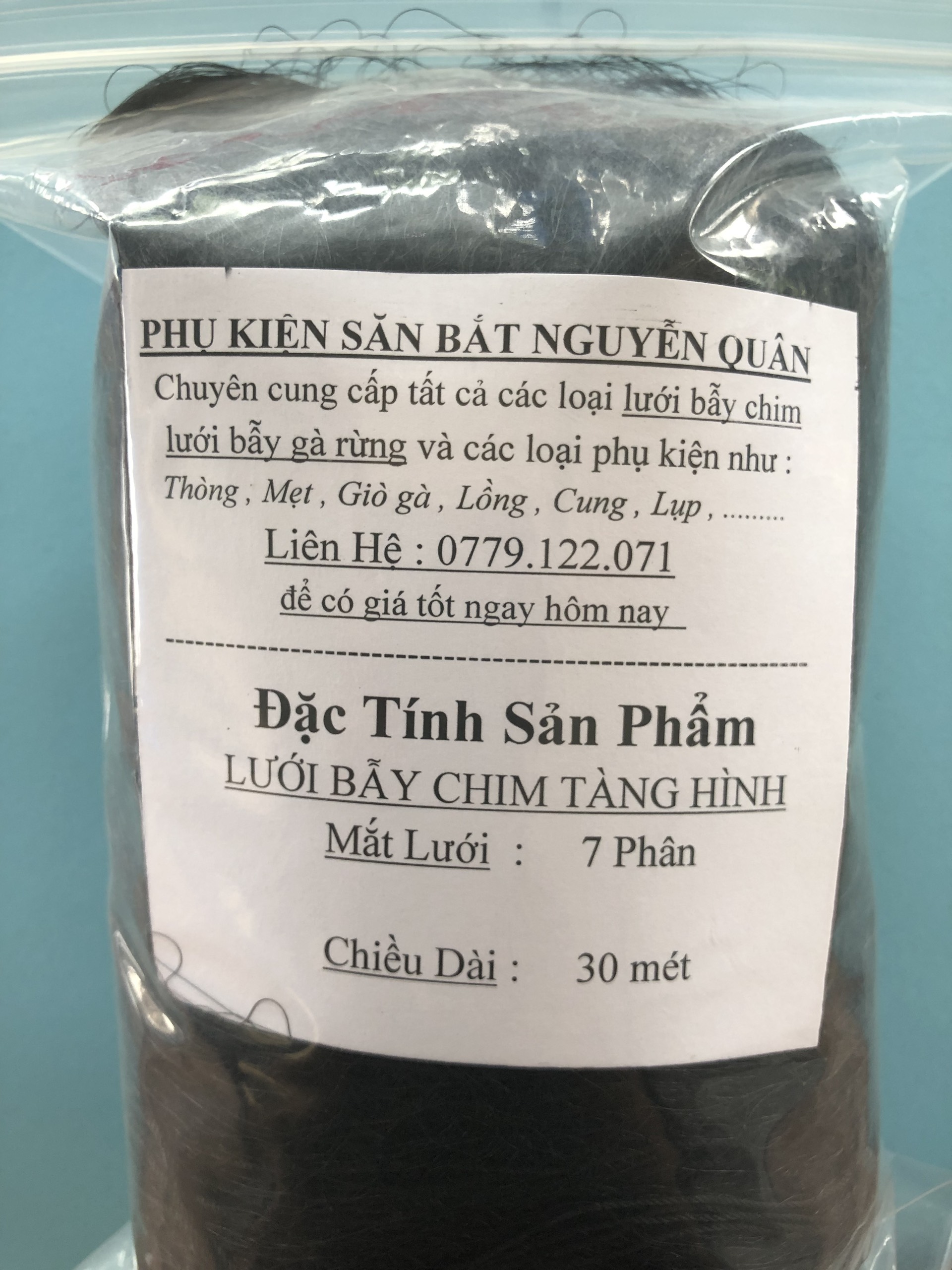 30m lưới tàng hình mắt lỗ 7 phân cao 5 mét 4 dây 3 túi chuyên bẫy chim cu, cò, sáo, vẹt , két,... lưới cước thái màu đen đã làm sẵn, mua về sử dụng được ngay