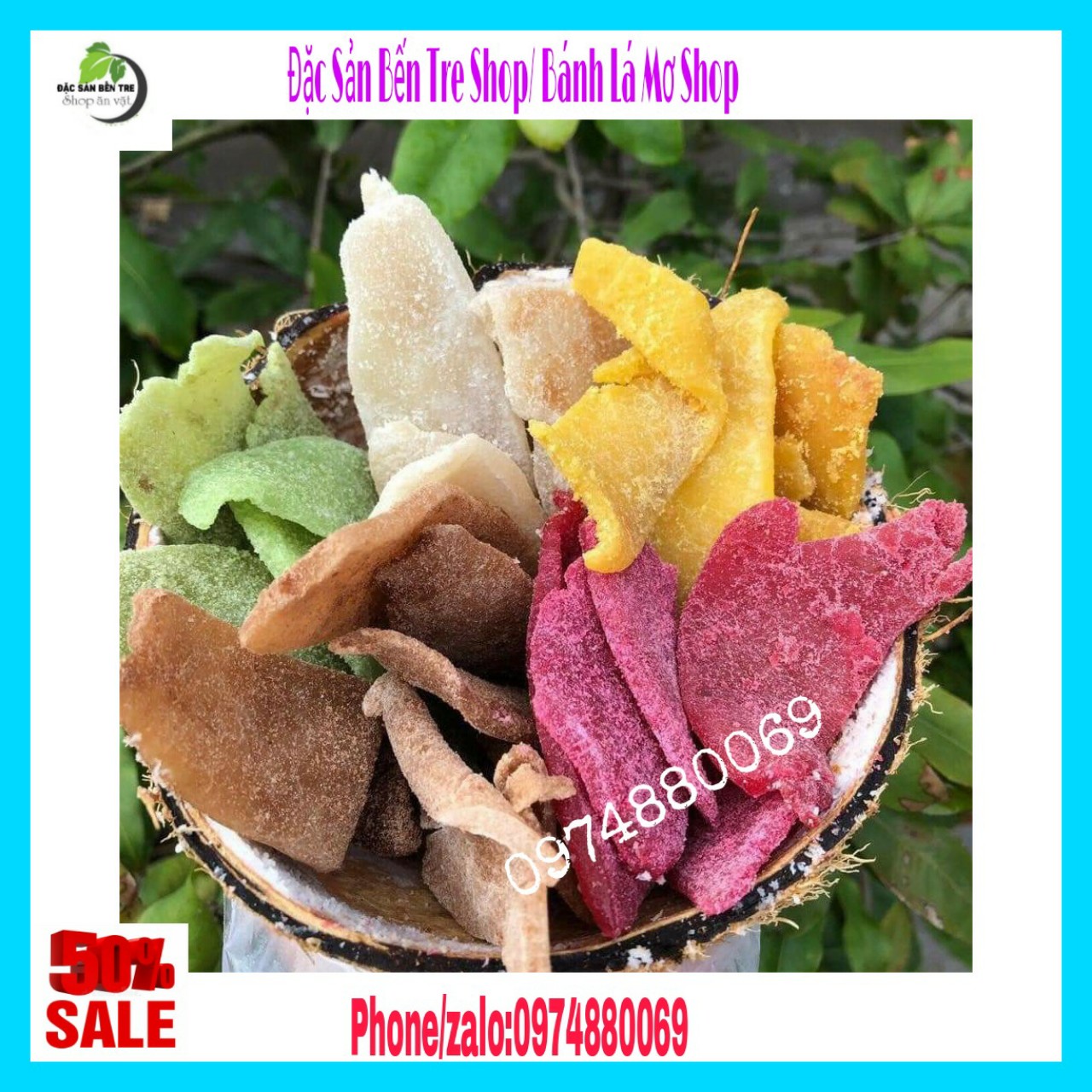 1kg mứt dừa non miếng mix vị Bến Tre