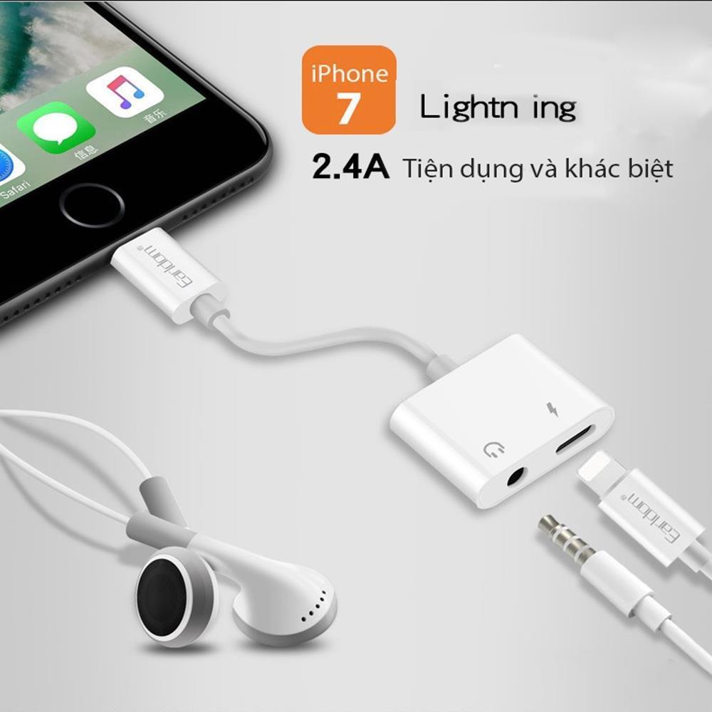 Bộ chuyển đổi cổng Lightning sang jack Audio 3.5 chuyên dụng cho IPhone7 / 7 Plus/8/8 plus/ iphone X Earldom ET-OT16, Bảo Hành 12 Tháng