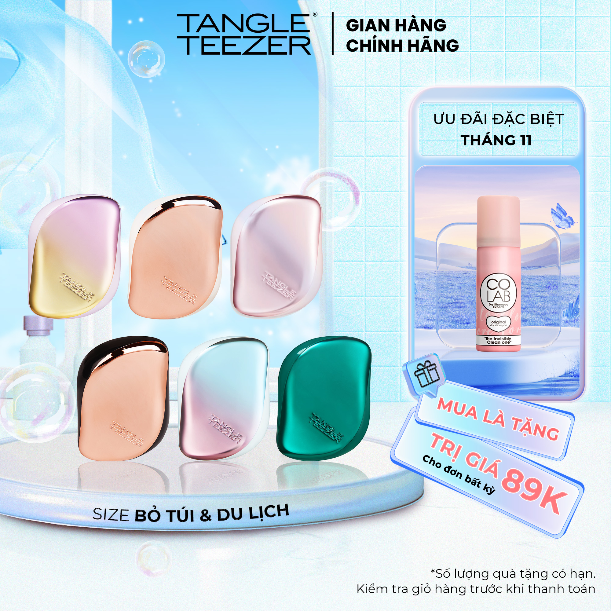 Lược gỡ rối và tạo kiểu Tangle Teezer Compact Styler dành cho tóc thẳng và xoăn size du lịch