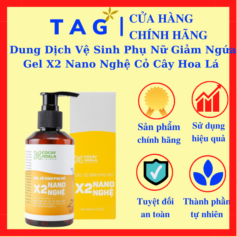 Dung Dịch Vệ Sinh Phụ Nữ Giảm Ngứa Gel X2 Nano Nghệ Cỏ Cây Hoa Lá 150 ml