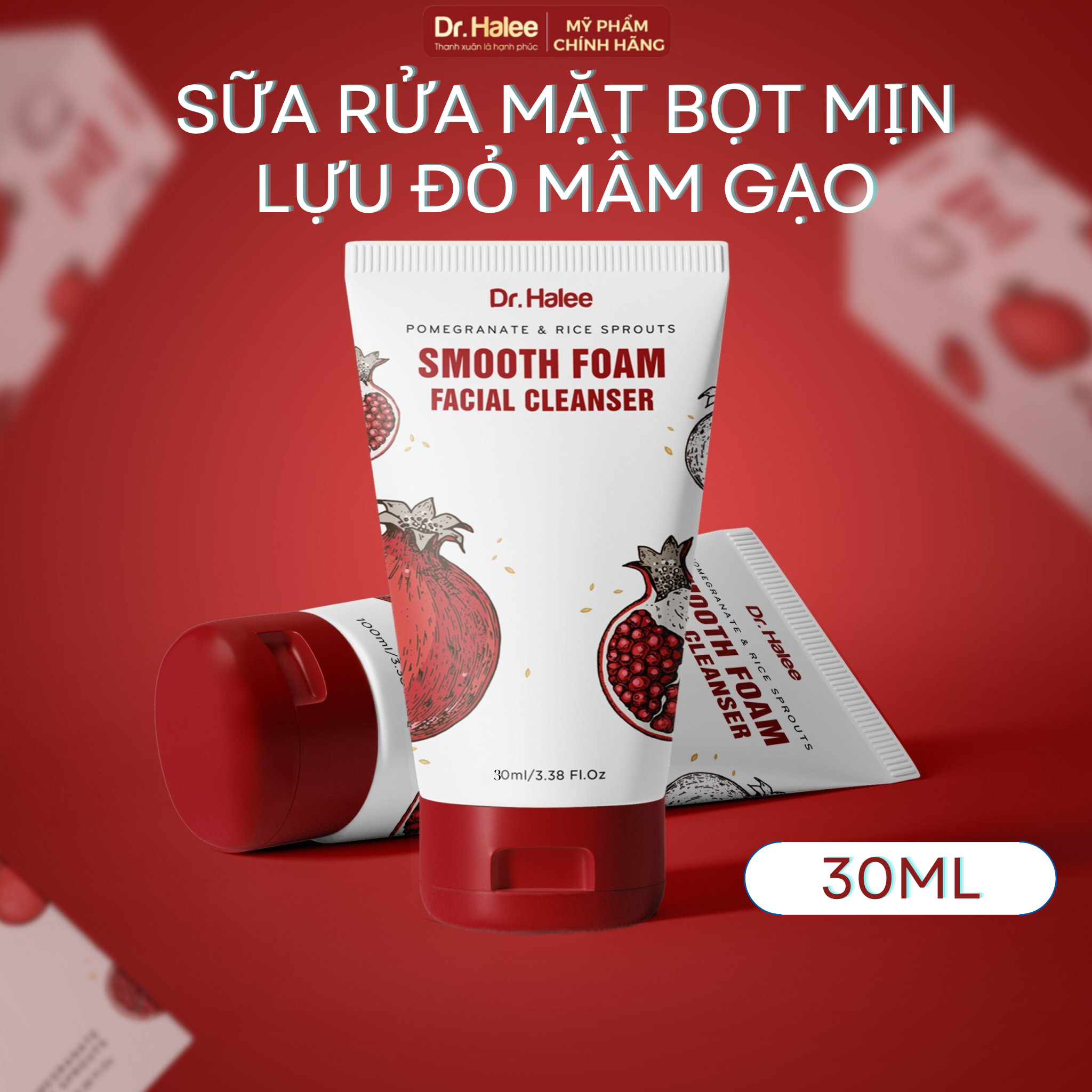 Sữa rửa mặt bọt mịn dr halee 30ml - chiết xuất lựu đỏ mầm gạo