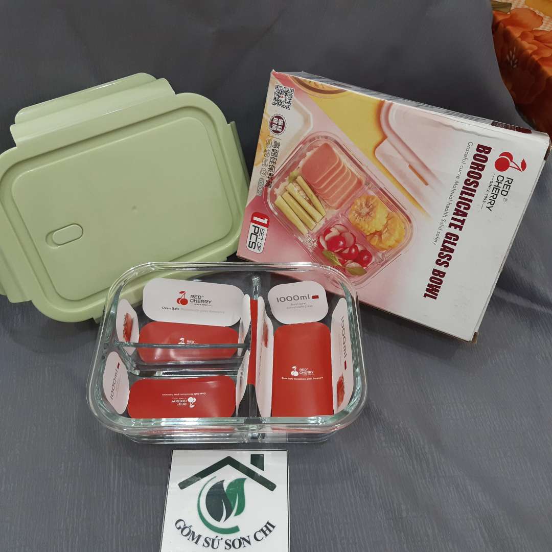 Hộp đựng cơm, thức ăn 3 ngăn bằng thủy tinh 1000ml