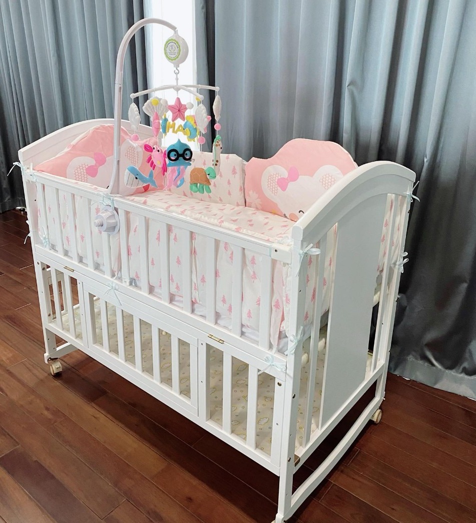 [ Giảm thêm 200k] Nôi cho bé sơ sinh Chilux Peace - White, có thể ghép chung giường với bố mẹ, sử dụng đến năm 12 tuổi