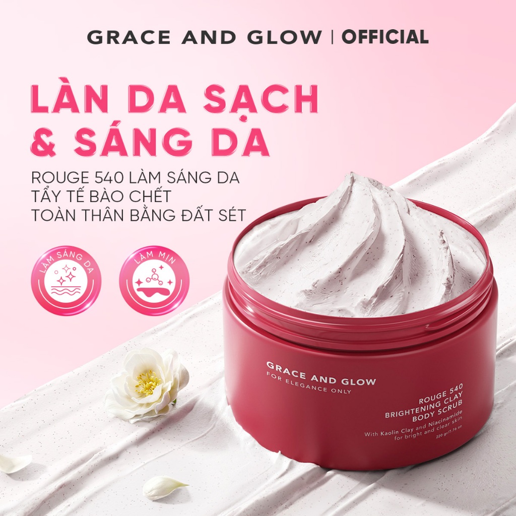   Giảm Đến 40%  Tẩy tế bào chết toàn thân Grace and Glow Rouge 540 Brightening Clay Body Scrub 220g với đất sét 