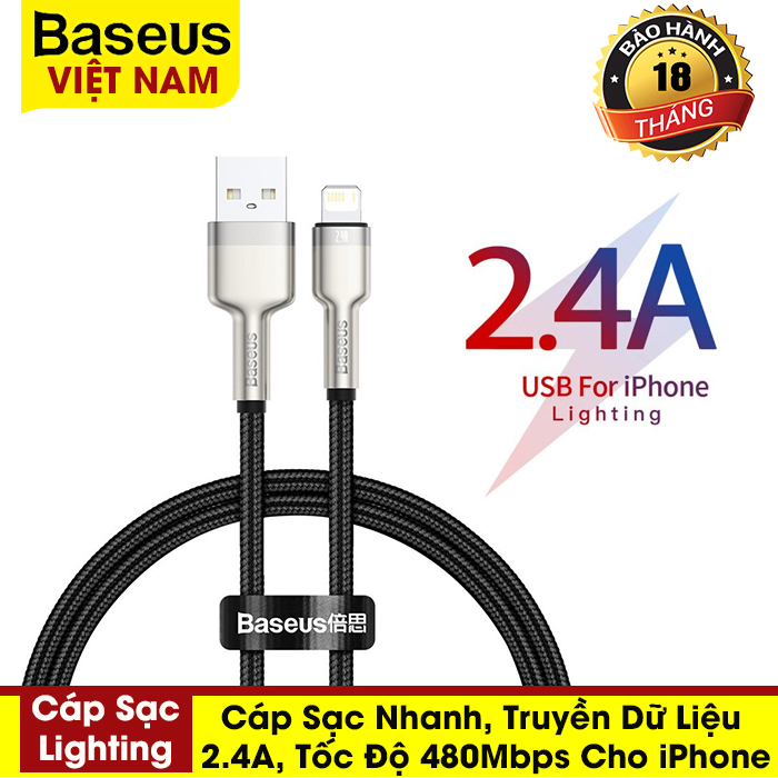Cáp sạc nhanh baseus 2.4a cho iphone 12/11/x/xs/xs max/7/8 ipad air
