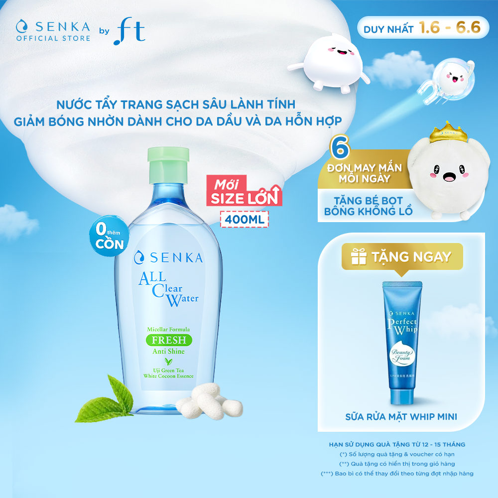Nước tẩy trang micellar giảm bóng nhờn SENKA A.L.L. CLEAR WATER MICELLAR FORMULA FRESH N 400ML