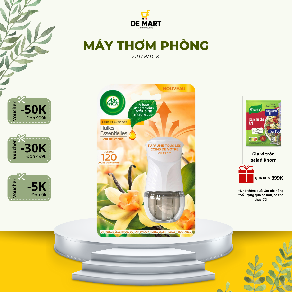 Máy cắm tinh dầu thơm phòng khử mùi hiệu quả, AIRWICK máy kèm chai tinh dầu