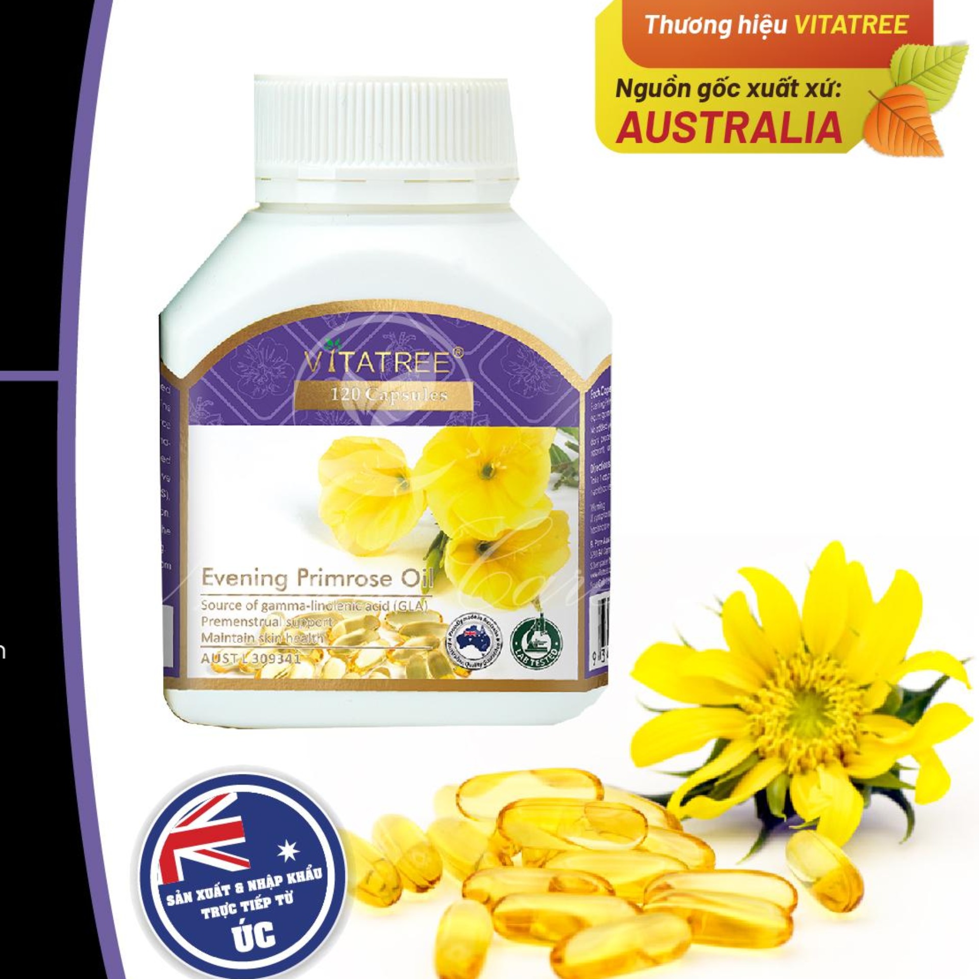 [HCM]VIÊN UỐNG TINH DẦU HOA ANH THẢO VITATREE EVENING PRIMROSE OIL 120 CAPSULES [ HÀNG NHẬP KHẨU TỪ ÚC-  CAM KẾT HOÀN TIỀN 100% NẾU PHÁT HIỆN HÀNG GIẢ ]