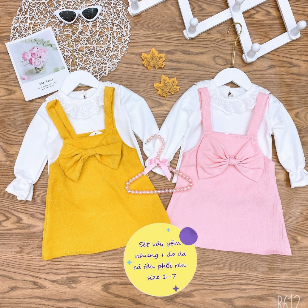 Set yếm.nhung và thun cho bé gái