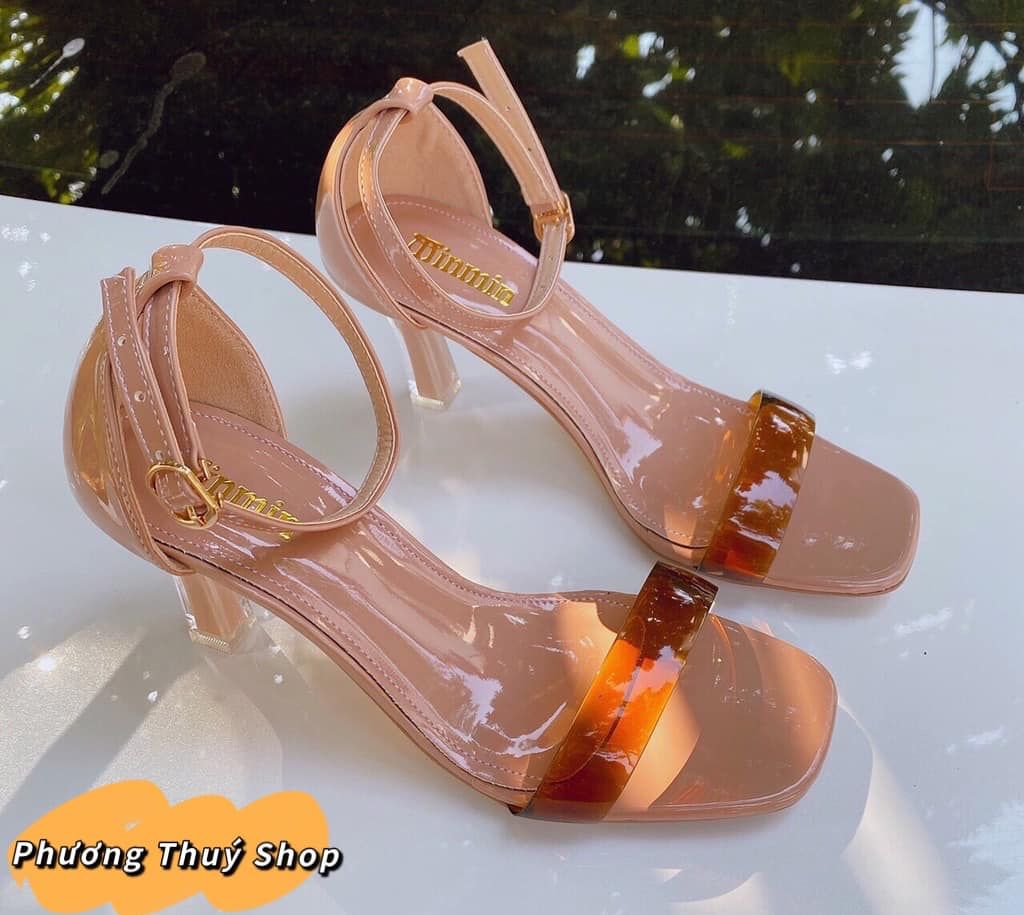 Sandal cao gót quai ngang thạch thanh lịch, cao 5P - 7P,