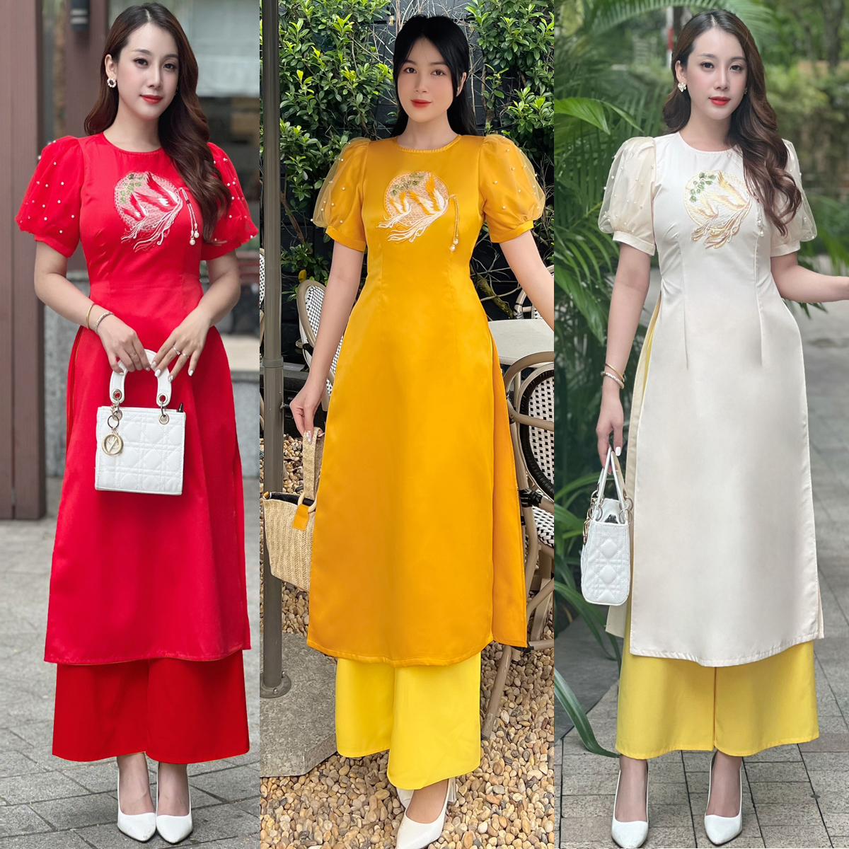 HCM Áo dài Phụng ngậm ngọc phối tay AD031 Lady Fashion Khánh Linh Style