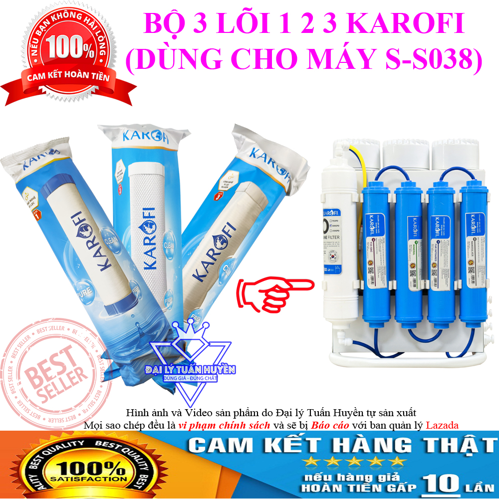 Bộ 3 lõi lọc nước karofi 123 chính hãng dùng cho máy s-s038