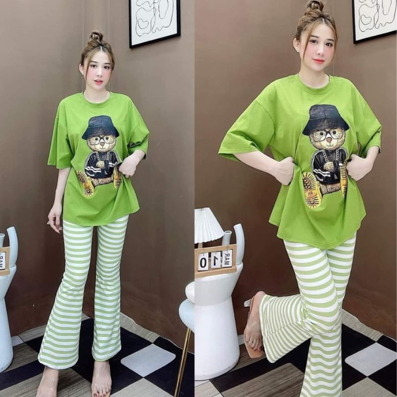 Đồ bộ nữ quần ống loe nữ cạp cao bigsize ESHOP quần thun gân len tăm cotton form rộng tay lửng co giãn đẹp DB35