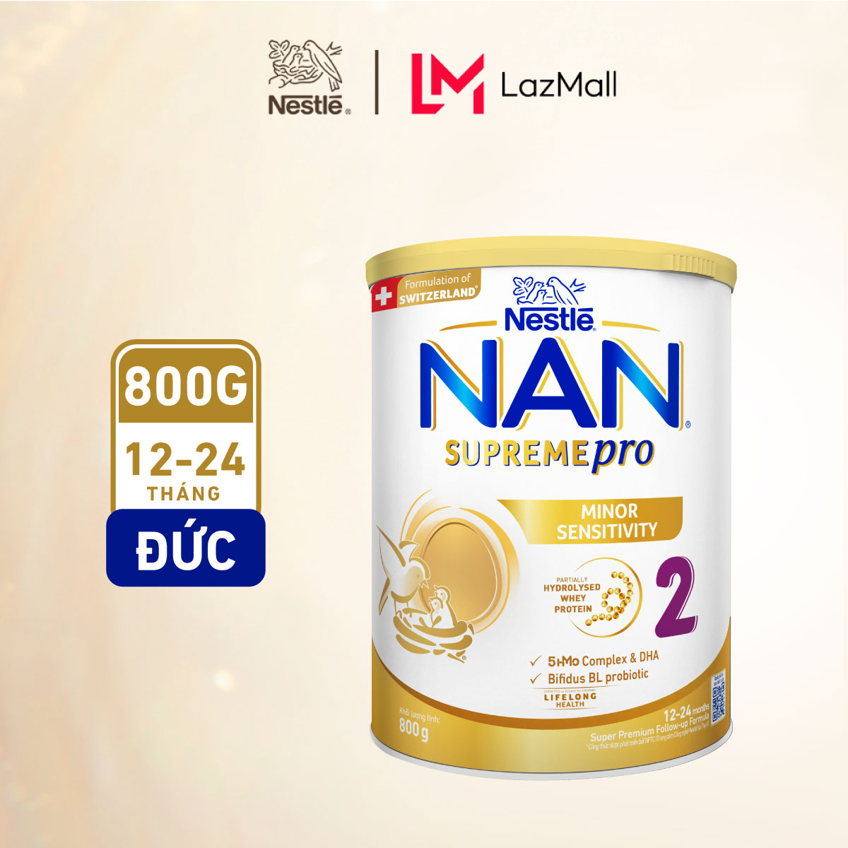 Sữa bột Nestlé NAN SUPREMEPRO 2 800g nhập khẩu Đức với 5HMO & đạm Gentle Optipro