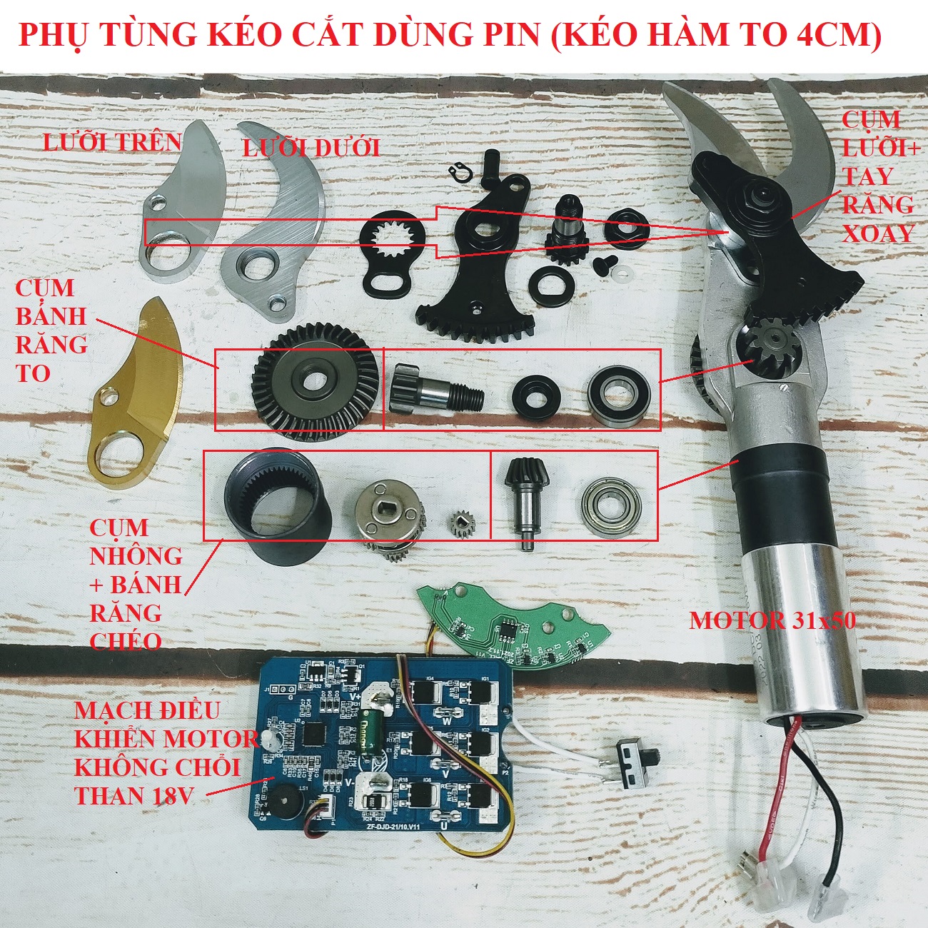 SV Phụ tùng, phụ kiện kéo cắt cành dùng pin (KÉO HÀM TO 4CM)
