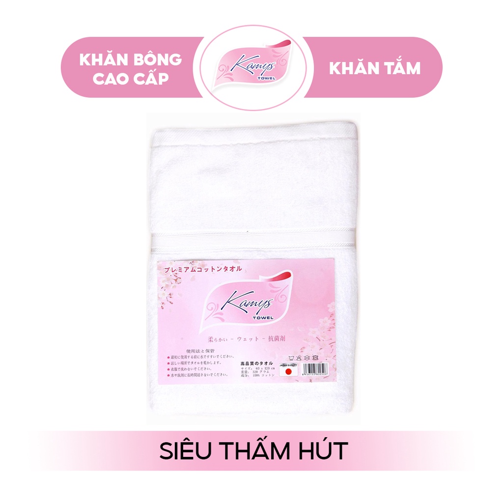 Khăn tắm 60x120cm kamys towel cotton siêu thấm hút, không sổ lông, không phai màu