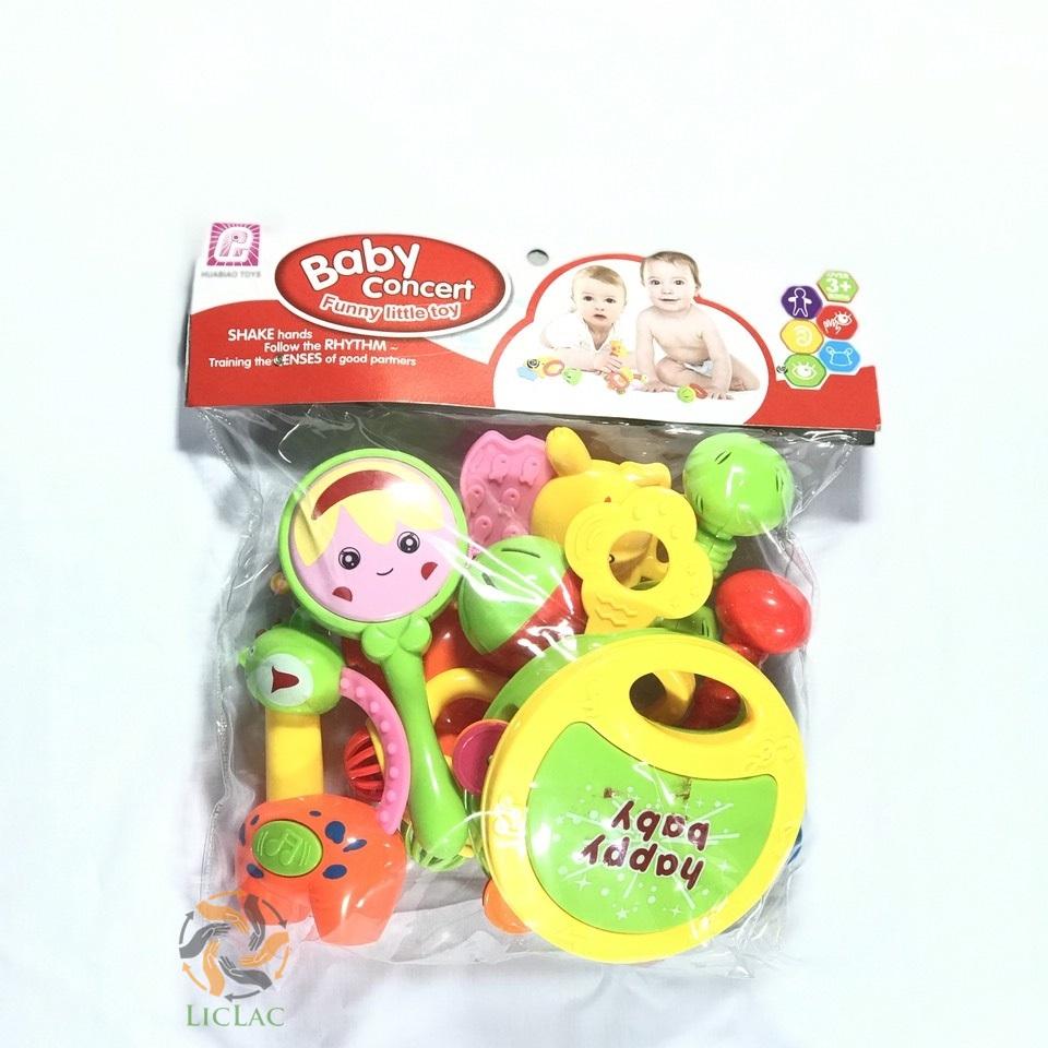 Bộ Đồ Chơi Lục Lạc, Trống Lắc, Xúc Xắc (10 món) Phát Âm Thanh Vui Nhộn - Đồ Chơi Lục Lạc Nhiều Màu Sắc, Hình Dạng Cho Bé Tập Cầm Nắm
