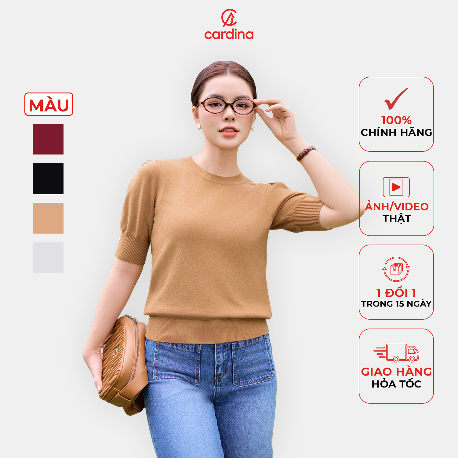 Áo kiểu nữ CARDINA chất liệu len lông thỏ mềm mịn thiết kế cổ tròn tay bồng trẻ trung thanh lịch 4ALL06