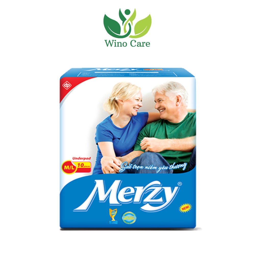 Tấm đệm lót người già Merzy 10 miếng bảo vệ chống trào, Tấm lót chống thấm cho người già và mẹ sau sinh Wino Care
