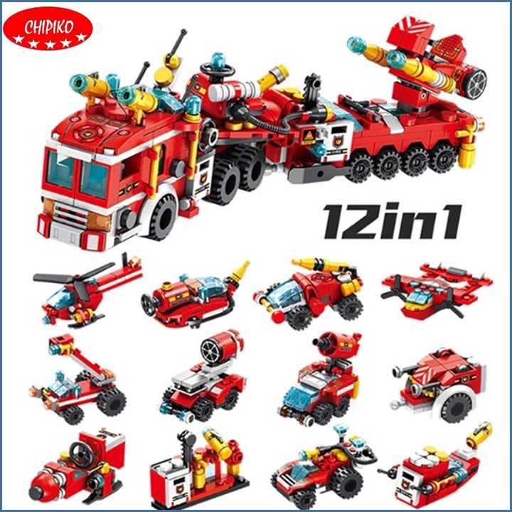 Bộ đồ chơi lego xe cứu hỏa 670 chi tiết, mô hình xe cứu hỏa, đồ chơi lắp ghép sáng tạo