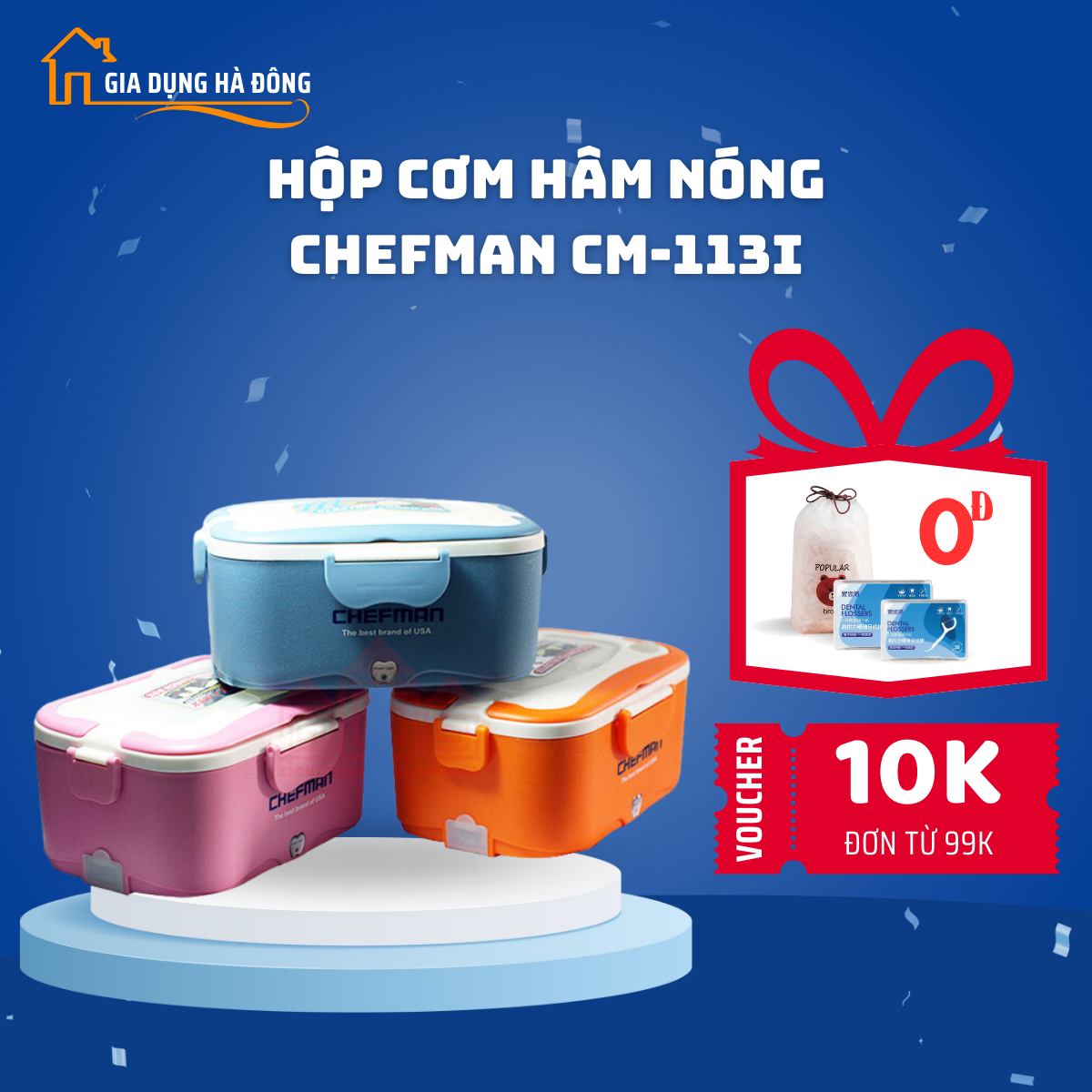 Hộp cơm hâm nóng chính hãng Chefman CM-113I, tặng kèm túi da, bảo hành 12 tháng