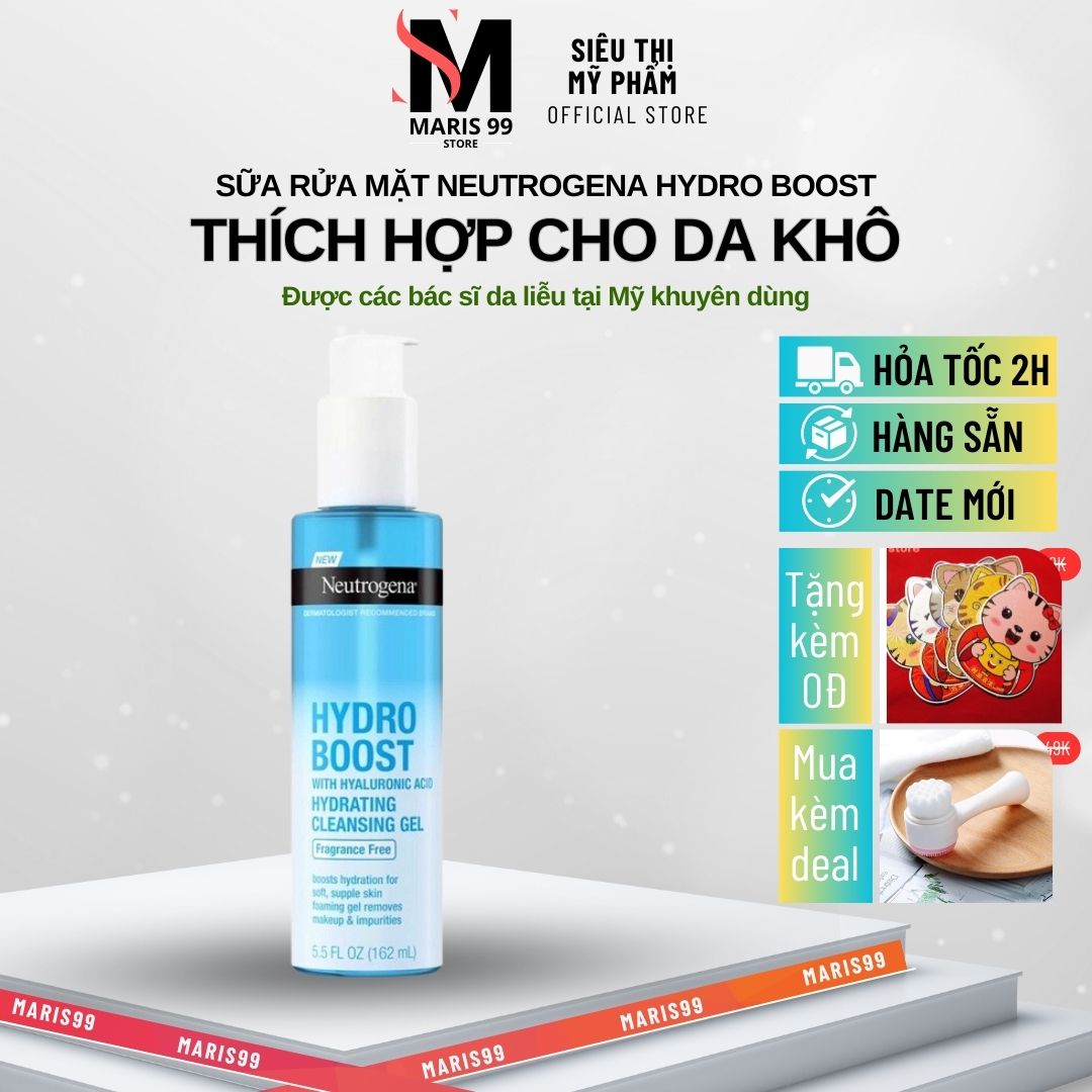 Sữa Rửa Mặt Neutrogena Hydro Boost Hydrating Cleansing Gel, Sữa Rửa Mặt Hỗ Trợ Giữ Ẩm, Cấp Nước Dành Cho Khô _Bchoice