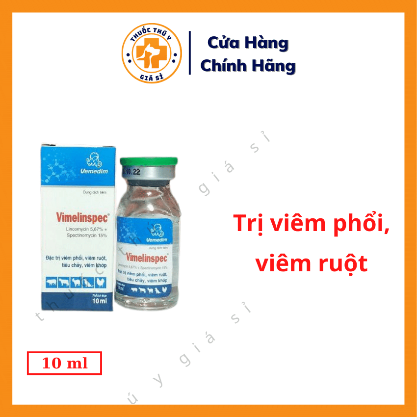 "Hoàn tiền đến 10%" Vemedim Vimelinspec 10ml - Dùng Cho Bệnh Viêm Phổi, Viêm Ruột, Tiêu Chảy, Viêm Khớp - Thú Y Giá Sỉ