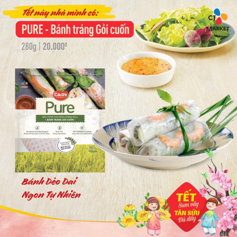 Thương hiệu CJ Hàn Quốc: CẦU TRE - PURE - BÁNH TRÁNG GỎI CUỐN 22cm (280g/gói)