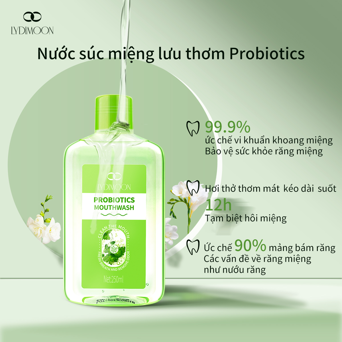 LYDIMOON nước súc miệng - súc miệng probiotics giảm bớt vi khuẩn lưu thơm Nước súc miệng men vi sinh loại bỏ cao răng Nước súc miệng Chuyên gia kháng khuẩn 250ml giúp kháng khuẩn 99.9% chỉ sau 30 giây
