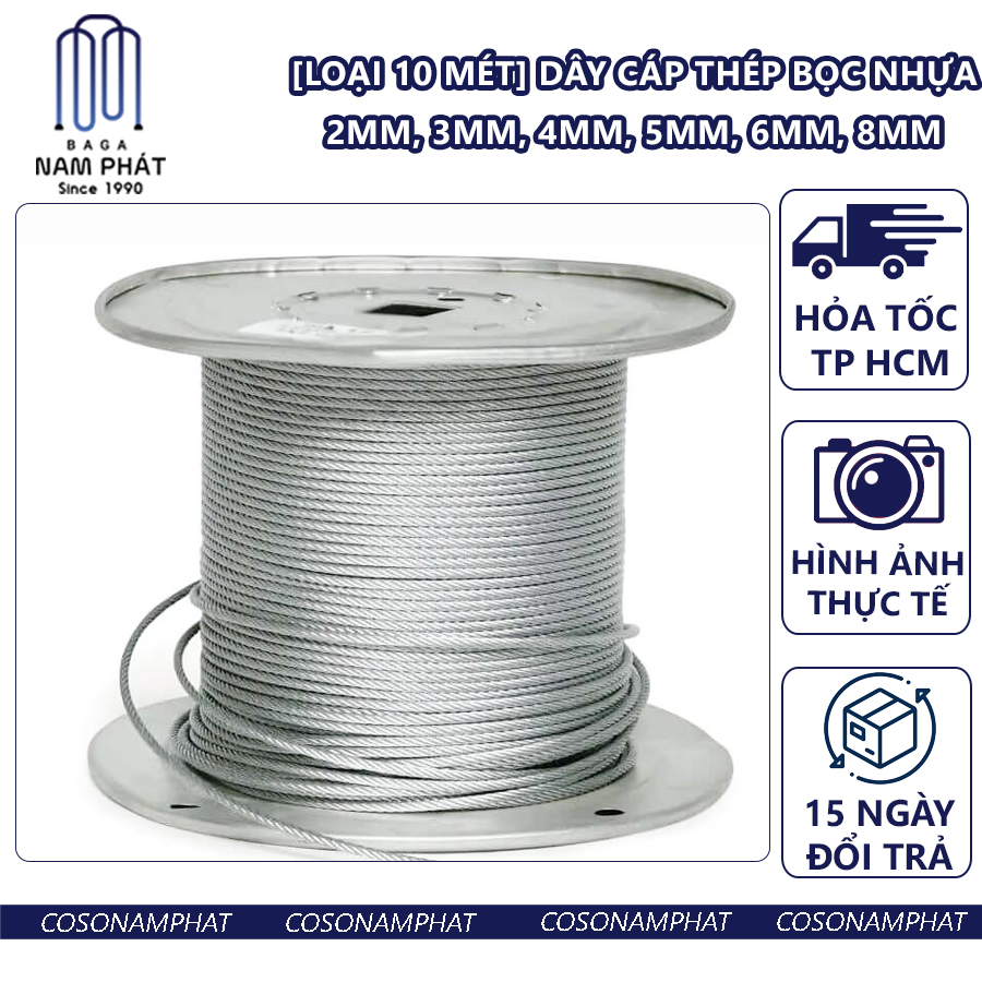 Dây cáp thép bọc nhựa 2mm 3mm 4mm 5mm 6mm 8mm cáp lụa bọc nhựa chịu lực day cap boc nhua