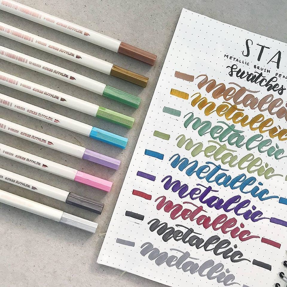 [HCM]Bút Metallic Brush Pen Màu Nhũ Viết Caligraphy Trang Trí Sổ Bullet Journals