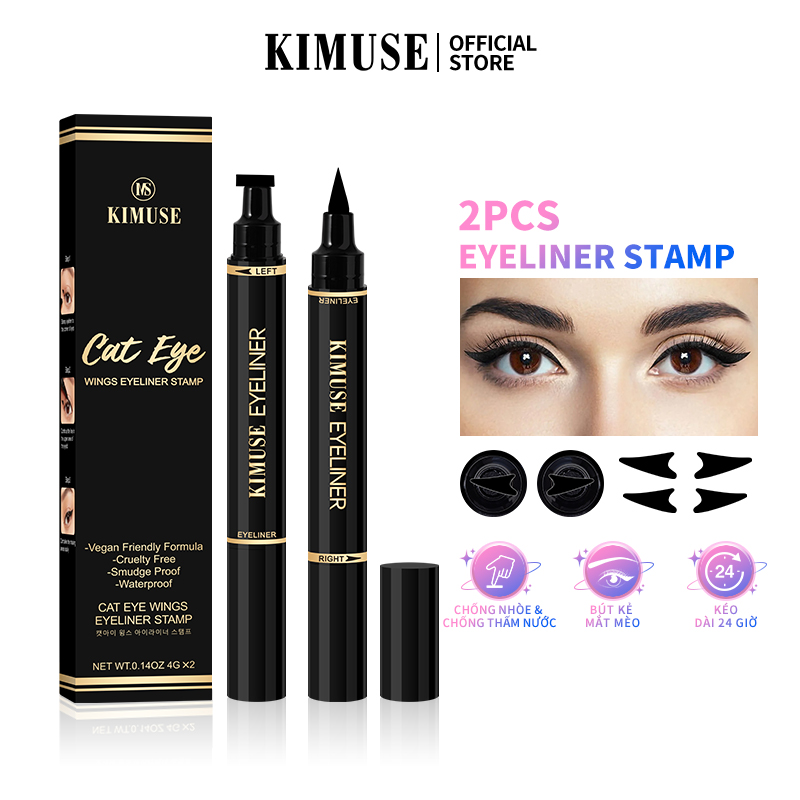 KIMUSE 2PCS/Set 3 Colour Double Head Waterproof Eyeliner Pen Cat Eye Winged Eye Eyeliner Cosmetic Seal Stamp Wings Eye Beauty Kit