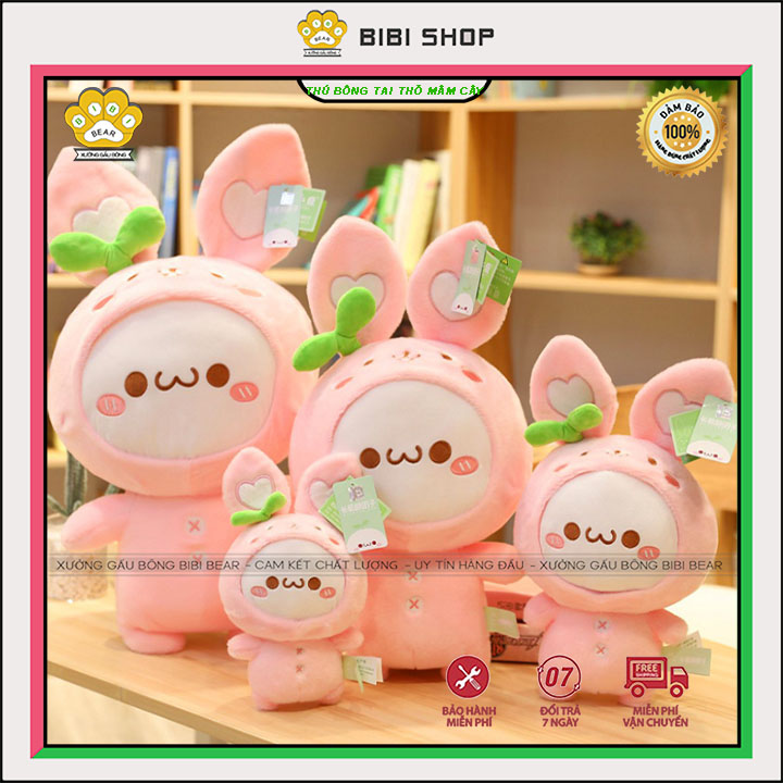 Thú Bông Tai Thỏ Mầm Cây Hồng Dễ Thương