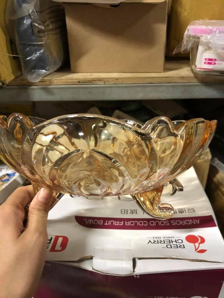 ĐĨA MỨT KHAY HOA QUẢ 3 CHÂN THỦY TINH - VÀNG