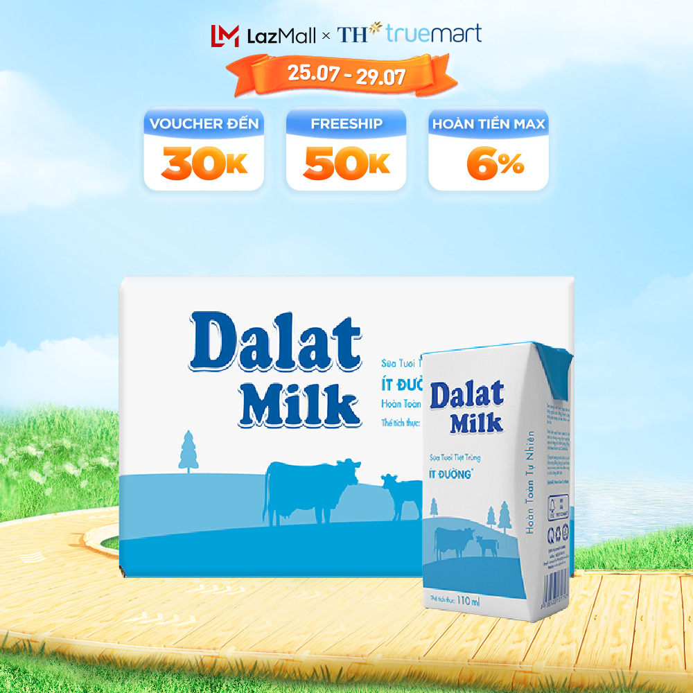 Thùng 48 hộp sữa tươi tiệt trùng ít đường Dalatmilk 110ml 110ml x 48