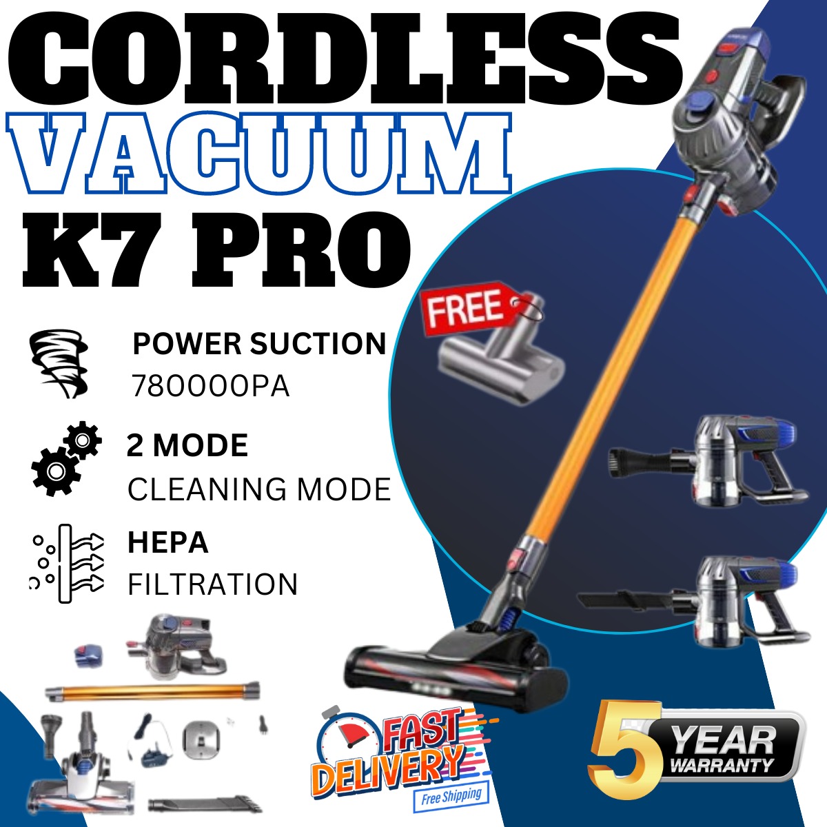 Máy hút bụi không dây K7 PRO mới Máy hút bụi không dây không bụi cho văn phòng tại nhà