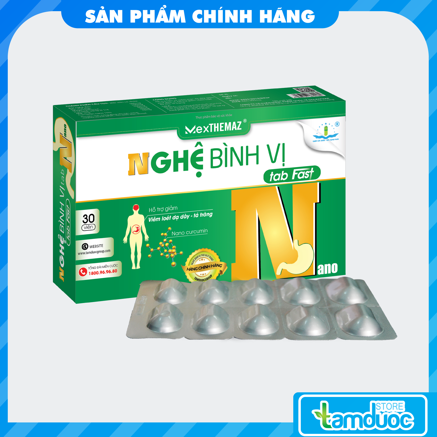 NGHỆ BÌNH VỊ NANO TAB FAST (Hộp 30 viên) Hỗ Trợ Giảm Acid Dịch Vị, Giảm Viêm Loét Dạ Dày Tá Tràng, Bảo Vệ Niêm Mạc Dạ Dày