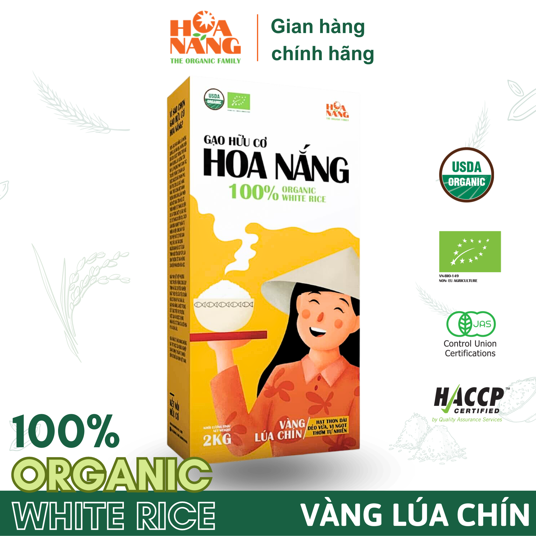 Gạo hữu cơ hoa nắng vàng lúa chín - hộp 2kg