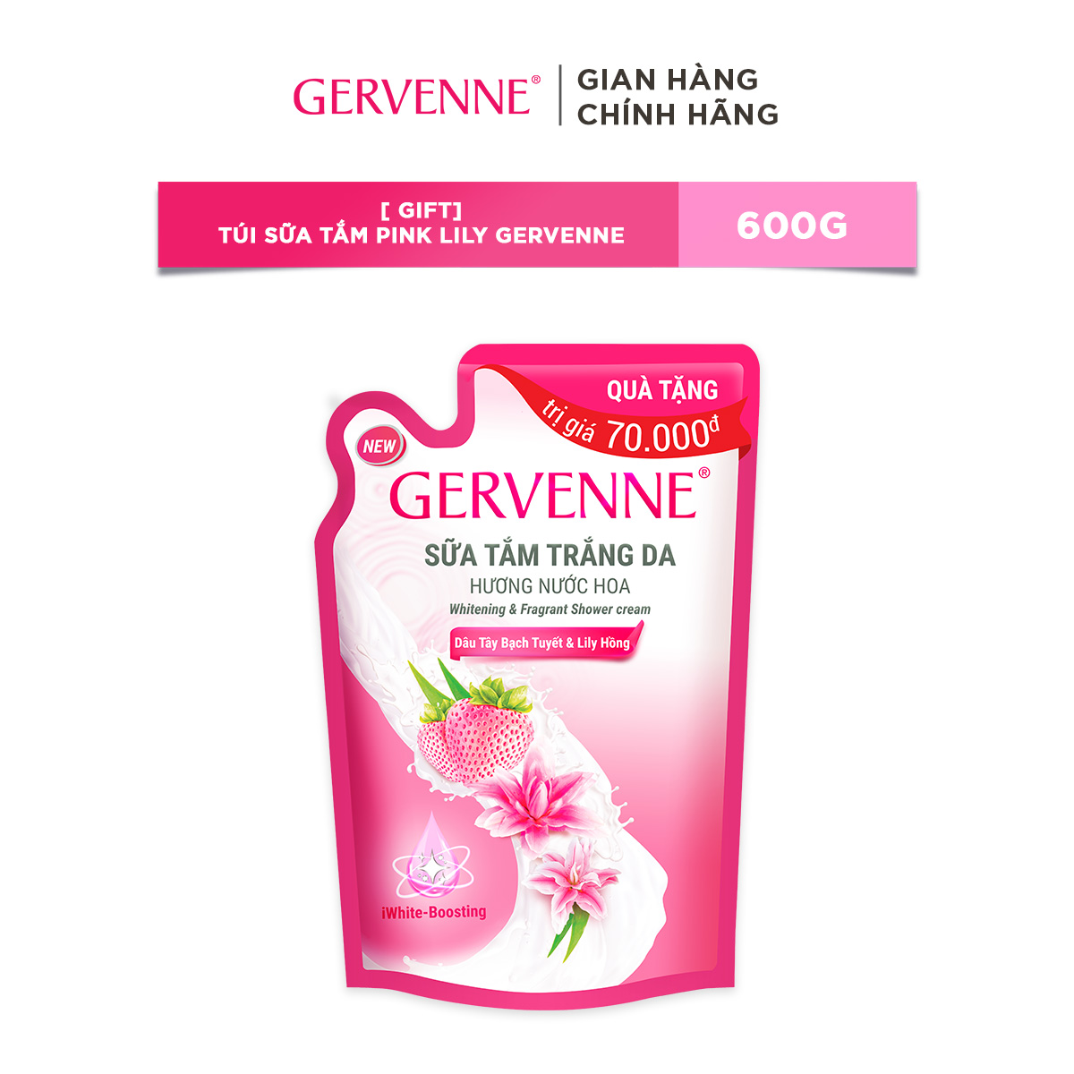 Túi sữa tắm pink lily Gervenne 600g