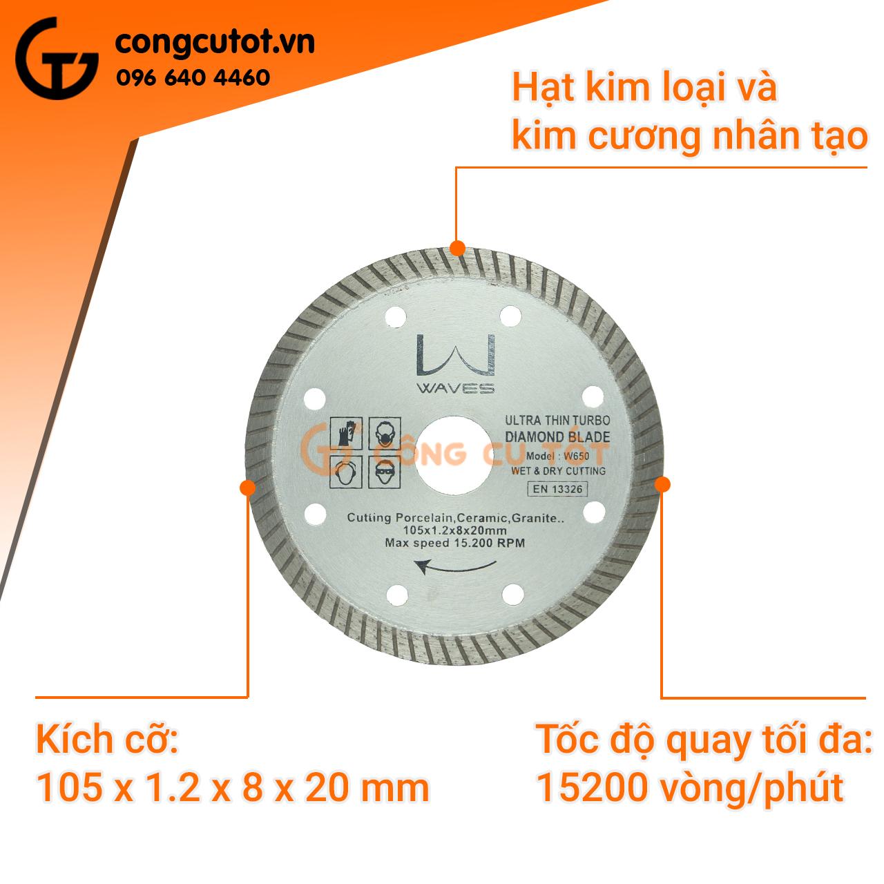 Đá cắt - lưỡi cắt đá, cắt gạch, gốm sứ... Waves W650-DBK105