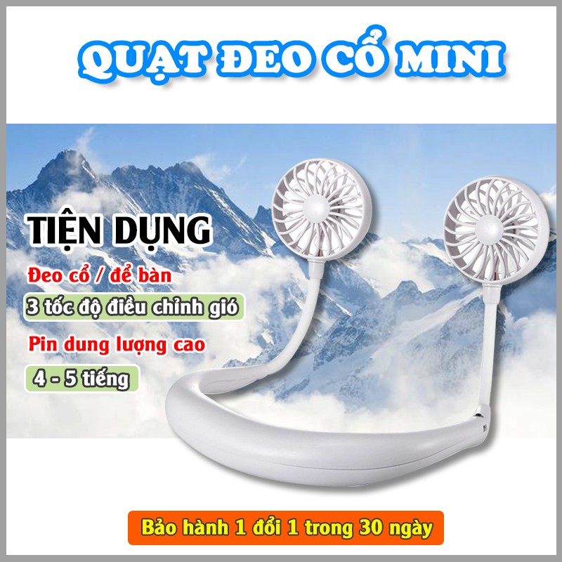 [Vouchers tích lũy] Quạt tích điện đeo cổ cầm tay chữ U mini thể thao cao cấp, pin 1200mAh sạc điện 3 cánh hình tròn, ba tốc độ gió, dùng liên tục 2-8h nhỏ, nhẹ tiện dụng đi du lịch, chân sạc điện thoại Micro USB, chất liệu nhựa ABS siêu bền.