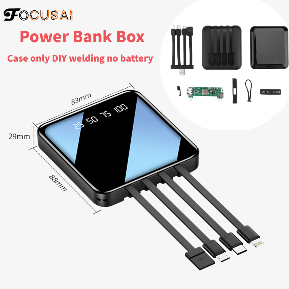 Hộp sạc dự phòng focusai Bộ sạc pin trường hợp xách tay DIY với màn hình LCD đèn Led 4 sạc cáp cho iPhone điện thoại di động Android yêu cầu hàn của chính mình