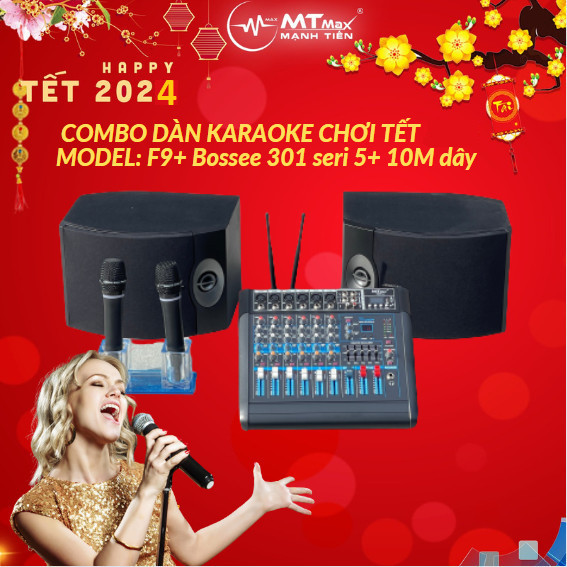 Combo dàn karaoke gia đình 2024 siêu hay loa 301 seri V kèm mixer liền công suất F9 có sẵn 2 micro t